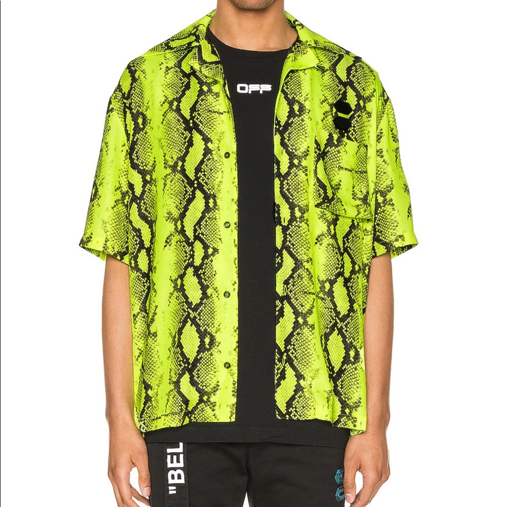- Off-White Neon Yellow Snakeskin-Print Man’s Shirt